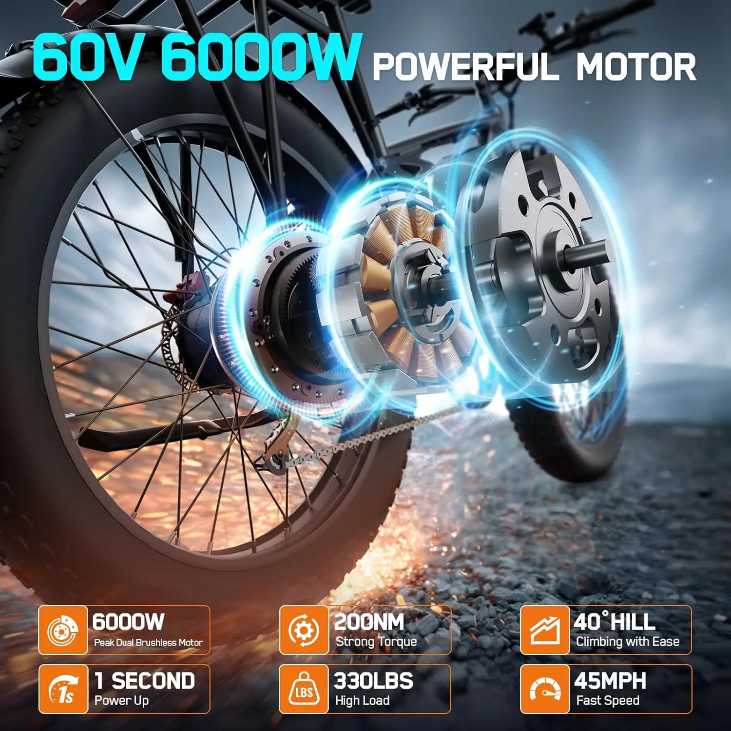 FENGQS Q8PLUS 60V 6000W adult electric bicycle, long range 45 mph high-speed wide tire fully shock-absorbing mountain bike