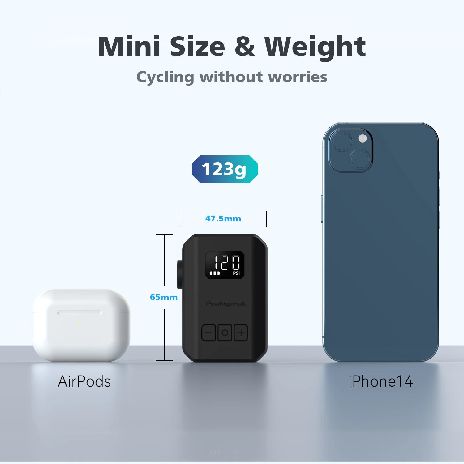 [2026 NEW] Peakspeak AS260PRO Electric Mini Bike Pump 600mAh Battery 120PSI Max Bike Cordless Tire Inflator with LED Display