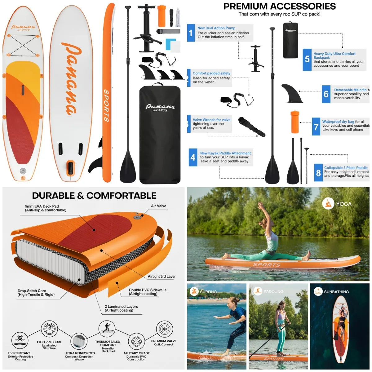 Inflatable Stand Up Paddle Board, 10'x31 x6 SUP with Premium Paddle Board Accessories Kit, Anti-Slip