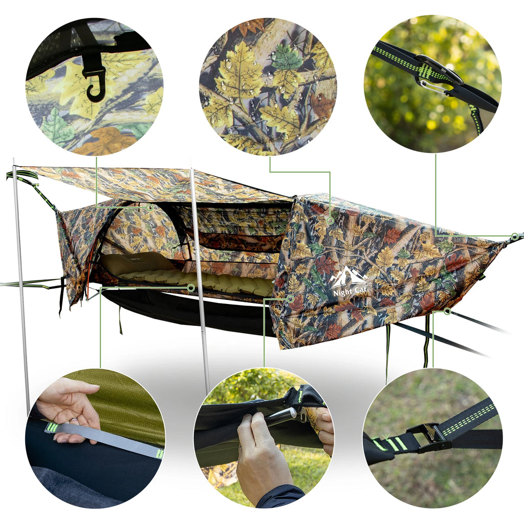 Lay Flat Hammock with Tree Straps for Outdoor Camping Hiking Travel Portable with Nylon Mosquito Net