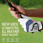 Mens Golf Gloves 2 PCS Left Hand For Right Handed Golfer Leather All Weather Grip Soft Breathable Flexible for Golfers