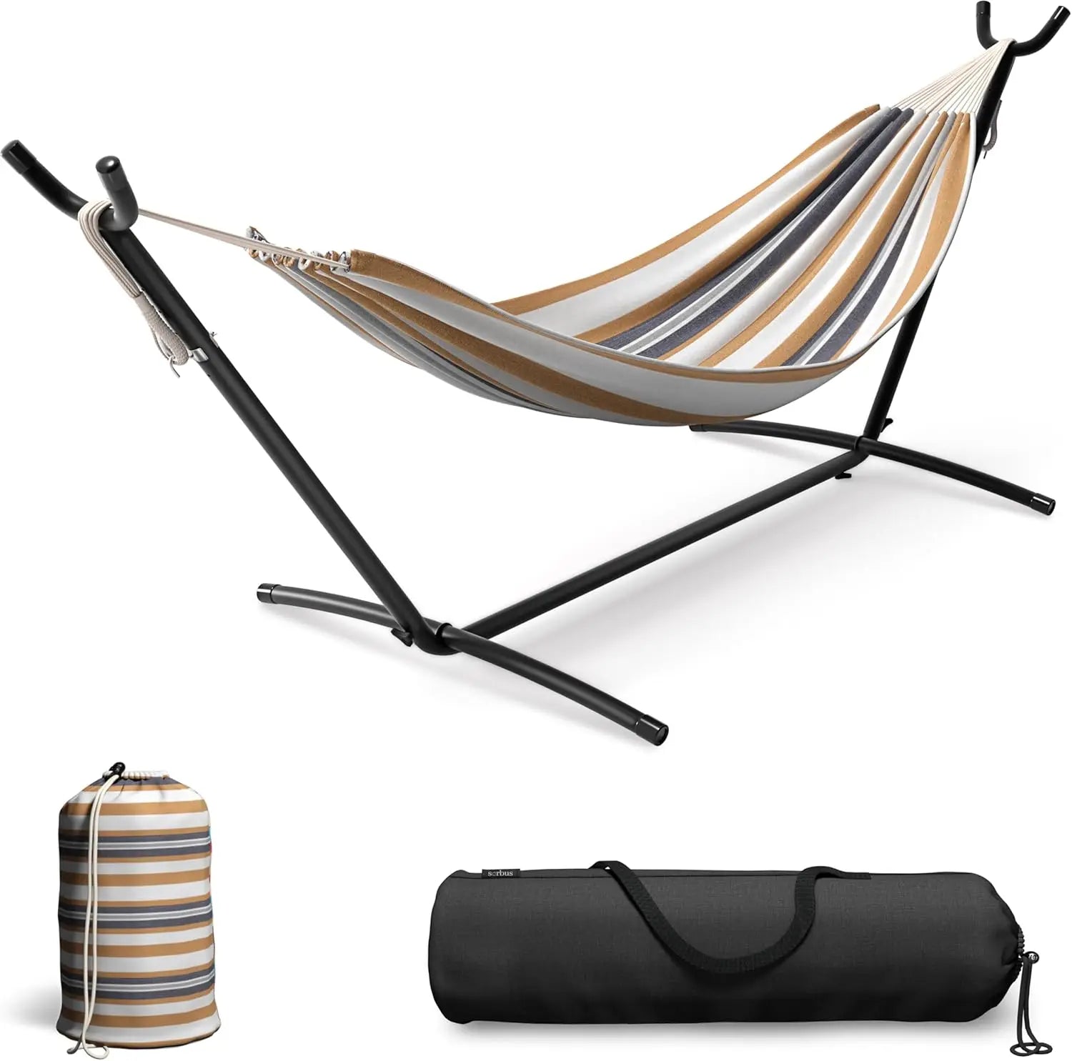 450-lb Cotton-Blend Double Hammock, 60" Bed, Portable Carry Case—Perfect for Patio, Garden or Camping