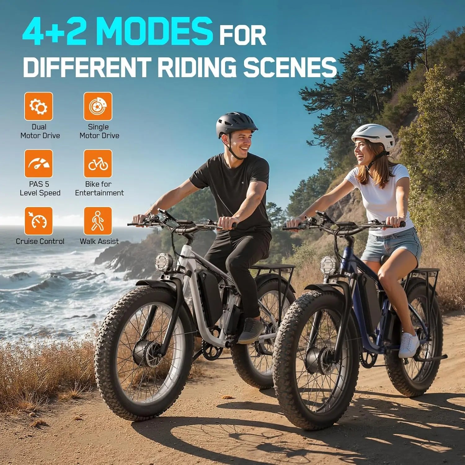FENGQS Q8PLUS 60V 6000W adult electric bicycle, long range 45 mph high-speed wide tire fully shock-absorbing mountain bike