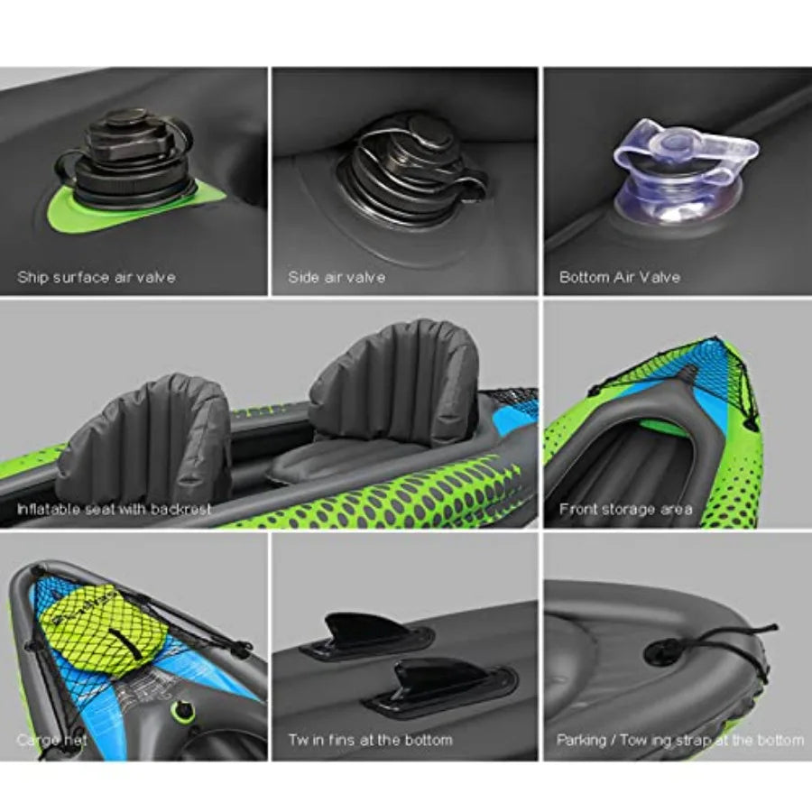 Inflatable Kayak 2 Person Tandem Kayak Recreational Touring Kayak Includes Aluminum Paddles Padded Seats Double Action Pump