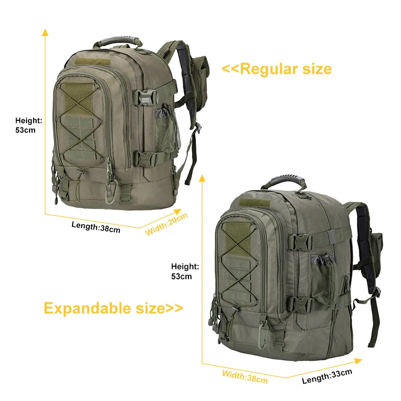 LQARMY 60L Male Travel Tactical backpack  Hiking Camping backpack Expandable Army Backpacks Molle  3 Day Assault Pack Rucksacks