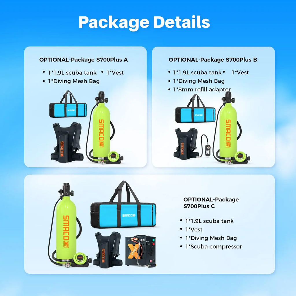 SMACO S700 Plus 1.9L Professional Diving Cylinder Fast Local Dispatch Local Delivery For Deep Diving Outdoor Underwater Sports P