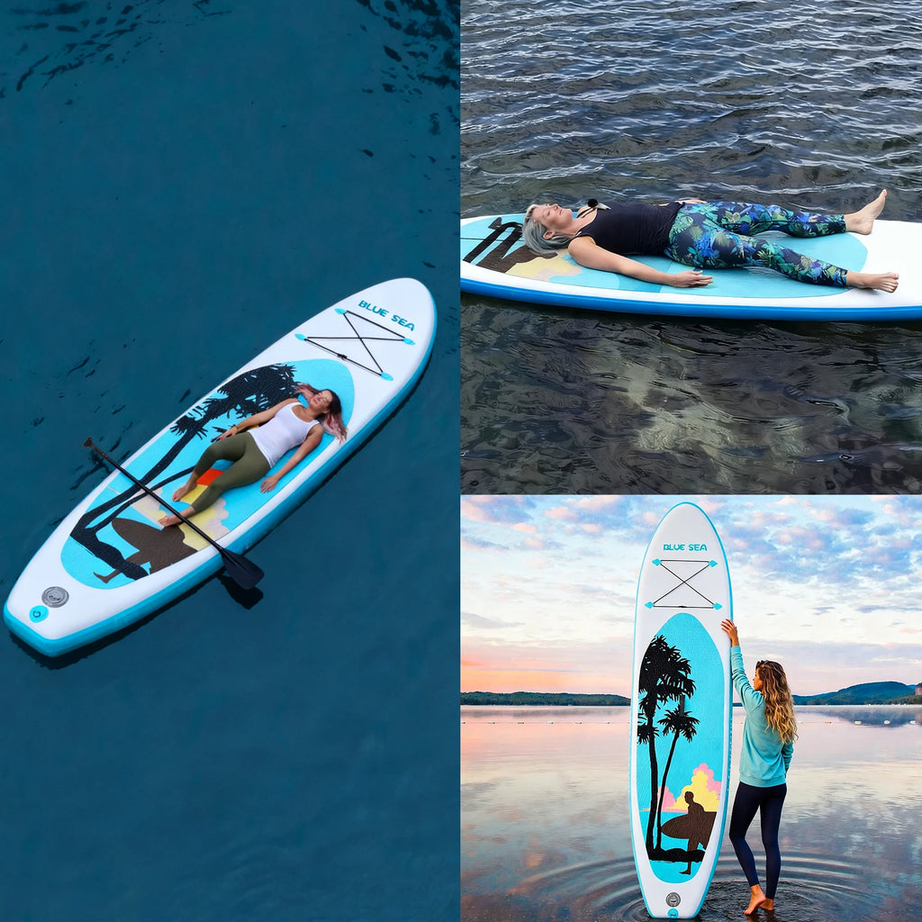All-Around Inflatable SUP Board 11ft×32in for Adults for Yoga & Fishing on Lakes & Oceans Includes Paddle, Pump, Backpack & fin