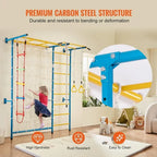 Indoor Jungle Gym for Toddlers, 7-in-1 Climbing Playset with Carbon Steel Swedish Ladder, Wall Ladder, Pull-Up Bar, Rope Ladder