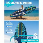 W_11'6*35" Super Wide Inflatable Paddle Board, Ultra Stable Stand Up Paddleboards for 450lb/3 People/Family/Big