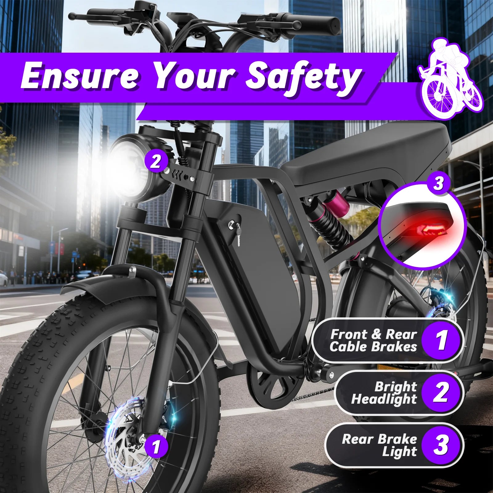 Moobelo B8 All-Weather Winter E-Bike 1500W Peak 30MPH High-Speed Full Suspension Commuter/Off-Road Snow Ebike 1-Year Warranty