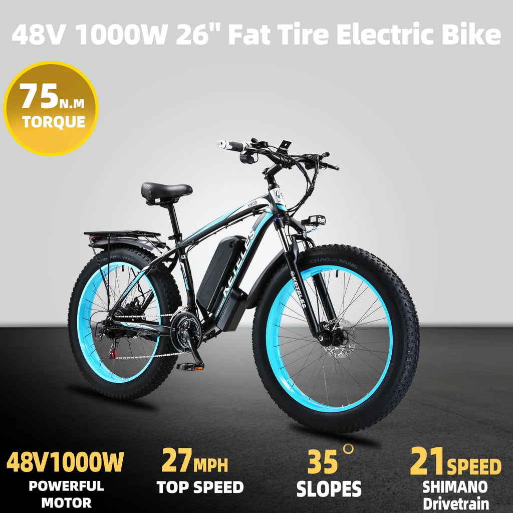 Electric Bike 1000W Motor 48V 20/15AH Lithium Battery E Bike Smart LCD Display 26 Inch All-terrain Fat Tires Electric Bicycle
