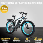 Electric Bike 1000W Motor 48V 20/15AH Lithium Battery E Bike Smart LCD Display 26 Inch All-terrain Fat Tires Electric Bicycle