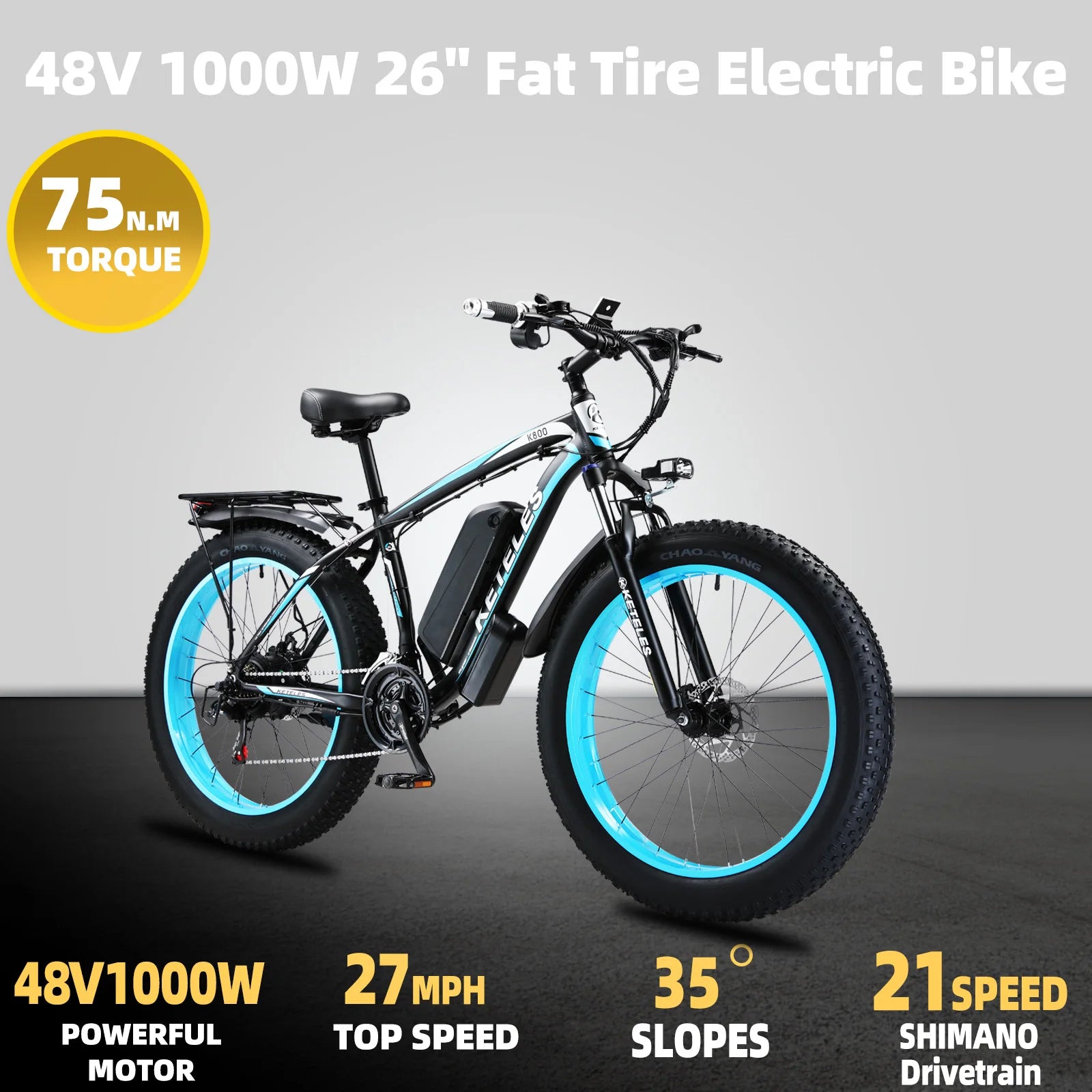 Electric Bike 1000W Motor 48V 20/15AH Lithium Battery E Bike Smart LCD Display 26 Inch All-terrain Fat Tires Electric Bicycle