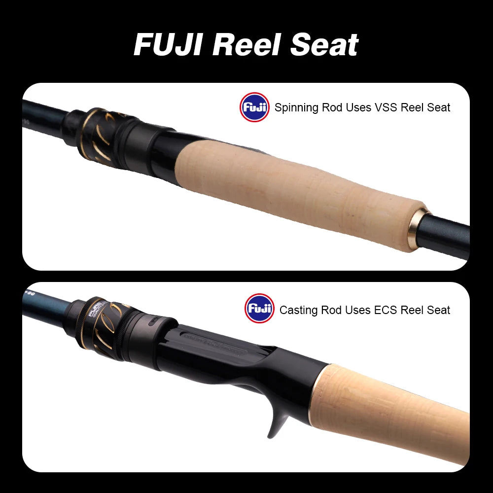 PURELURE Flight Dance Spinning Rod & Baitcaster Rod 30T+40T Carbon Fiber Fishing Rods 2 Piece Fuji Alconite/Fazlite Guides Fuji Reel Seat ML/M/MH/H Power Shore Fishing for Bass