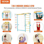 Indoor Jungle Gym for Toddlers, 7-in-1 Climbing Playset with Carbon Steel Swedish Ladder, Wall Ladder, Pull-Up Bar, Rope Ladder