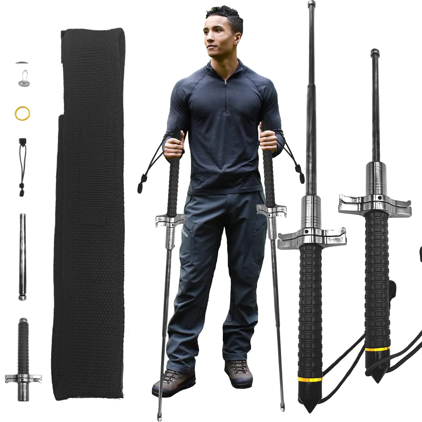 Suitable for all terrains! 26 - 37 inch retractable stainless steel walking sticks, non-slip and wear-resistant, convenient to s