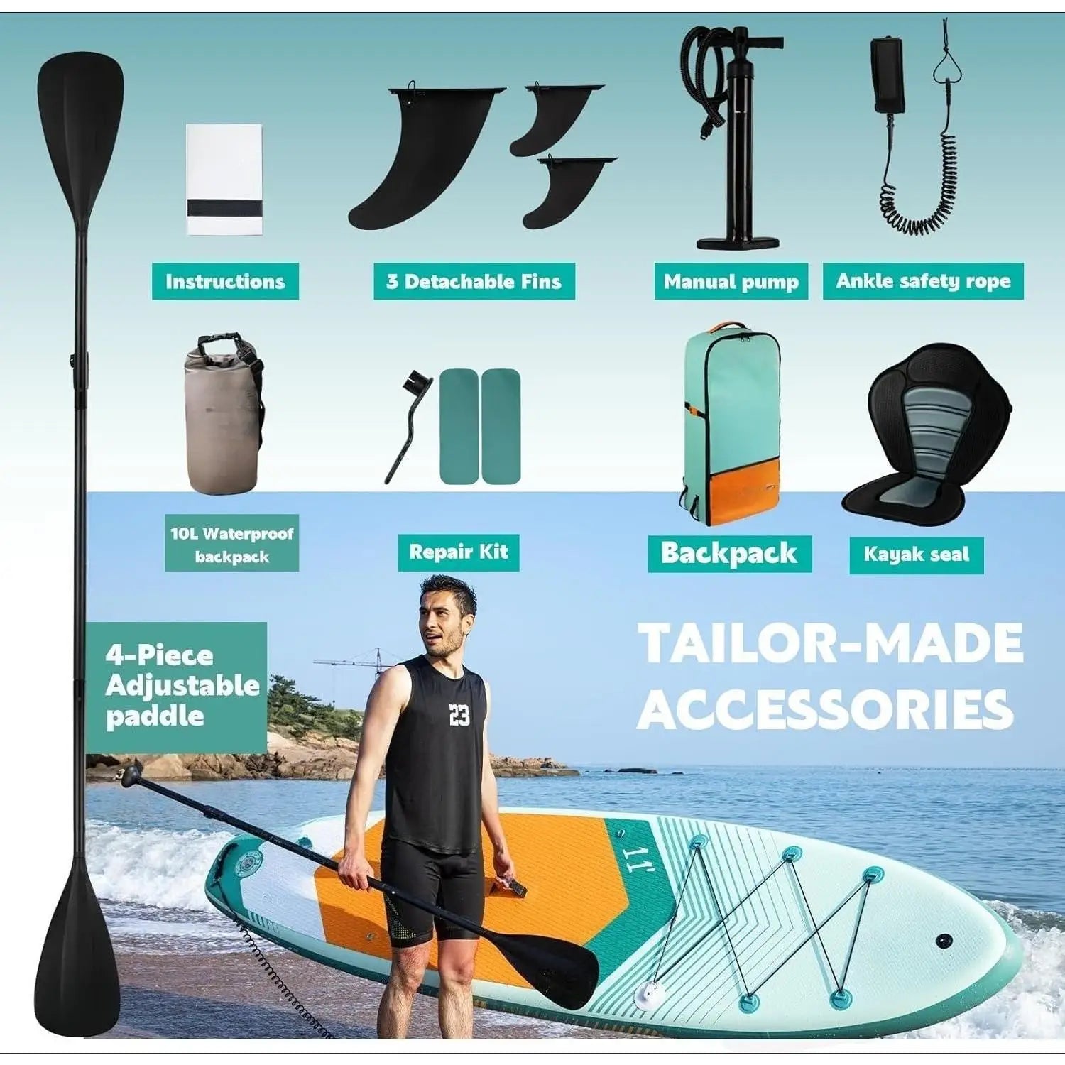 H-Inflatable Stand Up Paddle Boards with Premium Accessories, Wide Stable SUP Paddle Board Design, Non-Slip Comfort Deck Stand