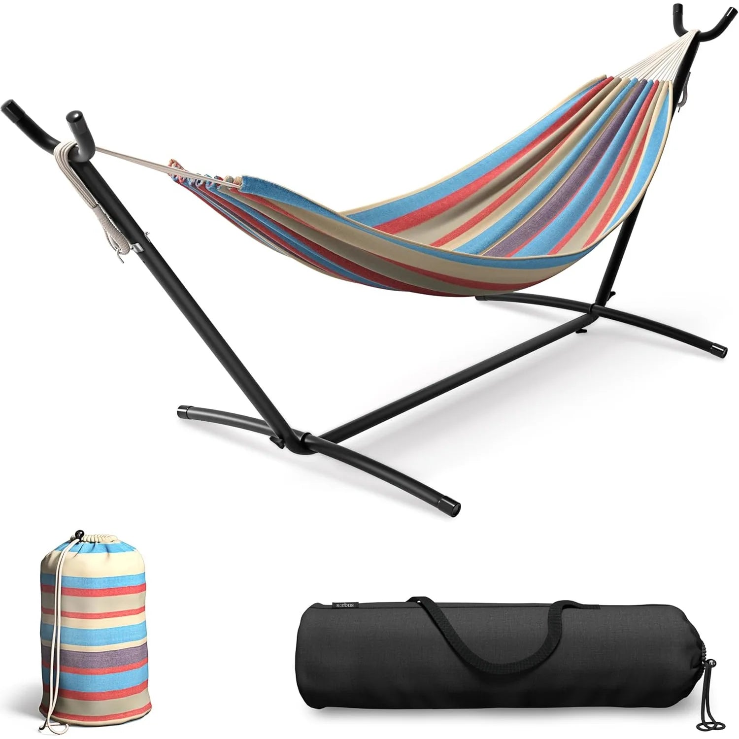 450-lb Cotton-Blend Double Hammock, 60" Bed, Portable Carry Case—Perfect for Patio, Garden or Camping