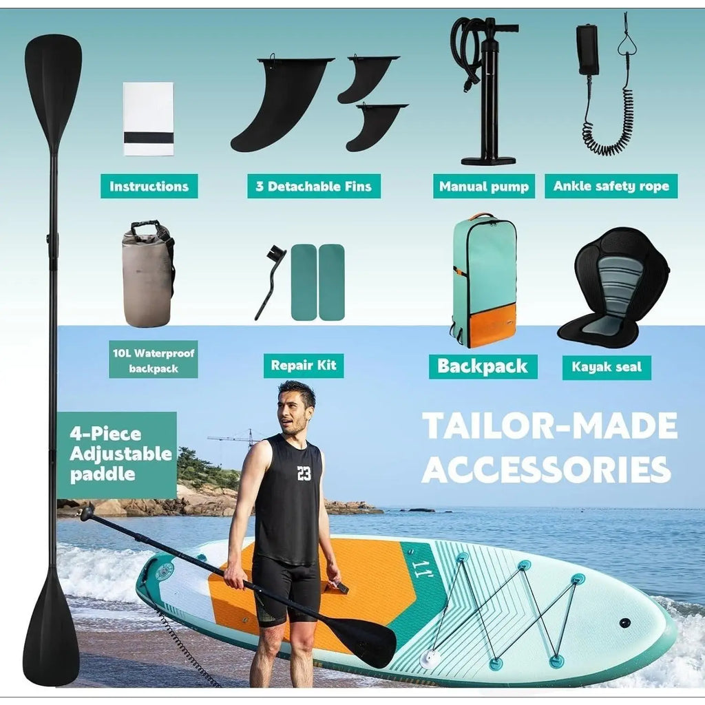 W-Inflatable Stand Up Paddle Boards with Premium Accessories, Wide Stable SUP Paddle Board Design, Non-Slip Comfort Deck for