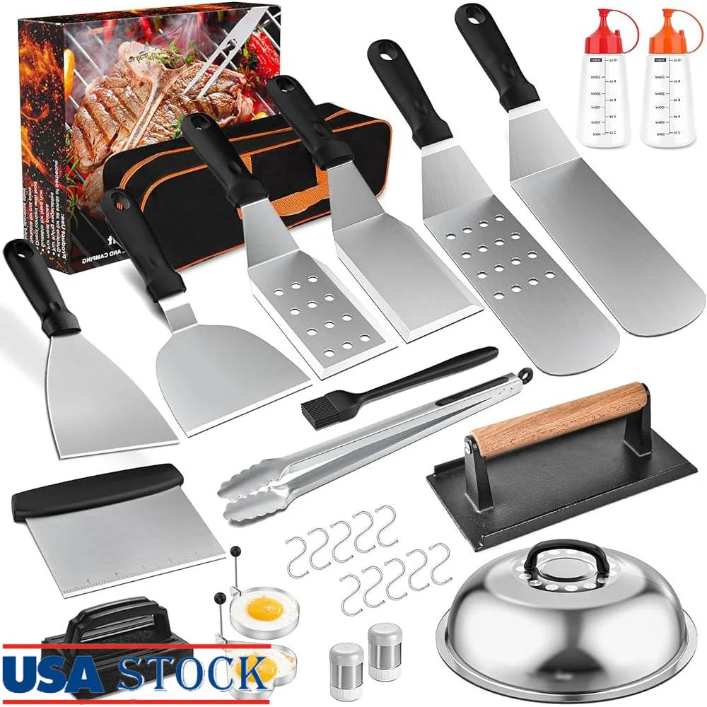 29PC Griddle Accessories Set Heavy Duty BBQ Tools Camping Grilling Kit