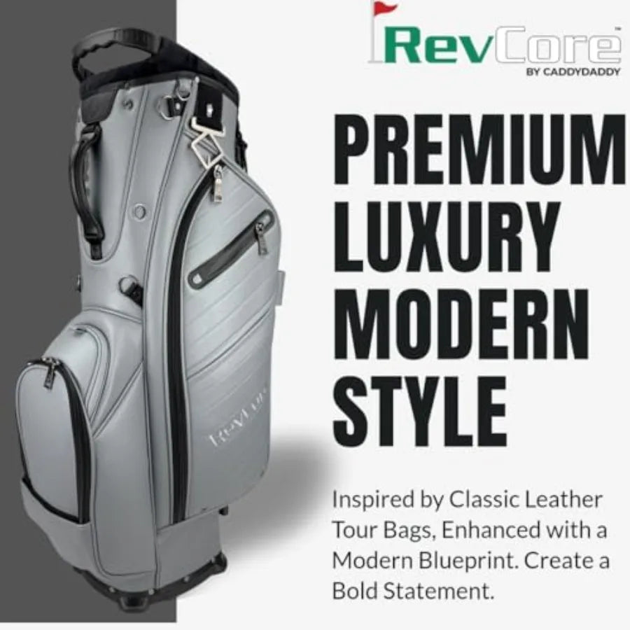 Upgraded Hybrid Luxury Golf Stand Bag, Tour Grade Synthetic Leather w/ScratchGuard, 14 Way Dividers, 2 Cooler Pockets