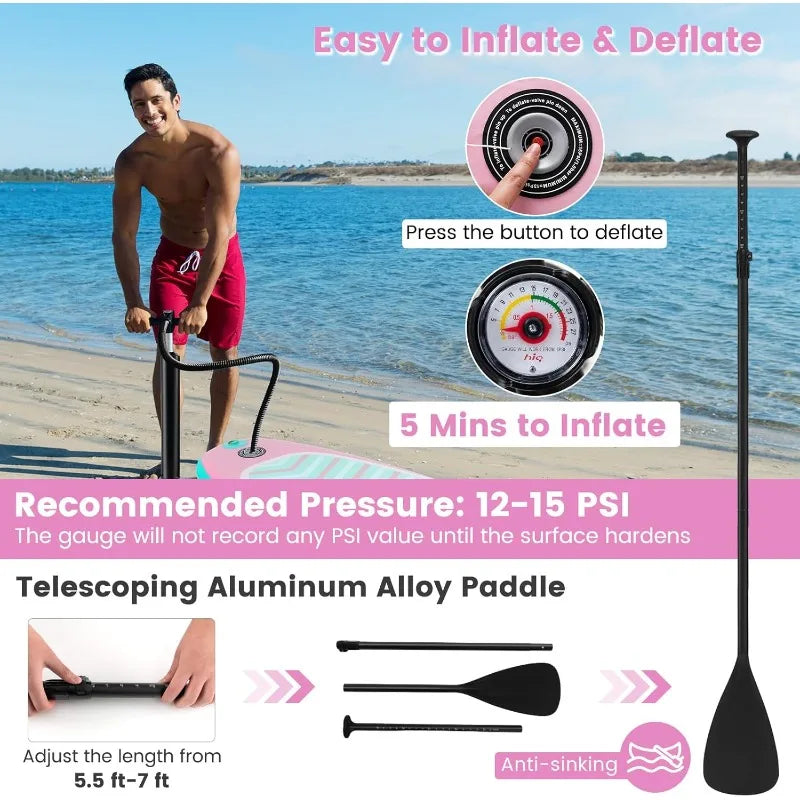 GYMAX 11' x 6" Inflatable Stand Up Paddle Board w/ SUP Accessories,Removable Fin,Paddle,Pump,Blow Up Paddle Boards Standing Boat