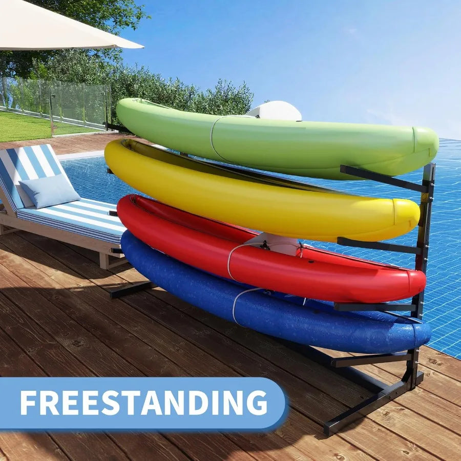 Kayak Storage Rack for 3 Kayaks Freestanding Kayak Rack with Wheels Metal Indoor Kayak Stand Heavy Duty Garage Storage Rack for