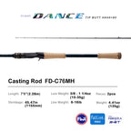 PURELURE Flight Dance Spinning Rod & Baitcaster Rod 30T+40T Carbon Fiber Fishing Rods 2 Piece Fuji Alconite/Fazlite Guides Fuji Reel Seat ML/M/MH/H Power Shore Fishing for Bass