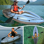 Inflatable Kayak Fishing Boat 1 Person Adult Blue Canoe, with Paddles, Bag, Seats, High-Output Pump, Fin, for Lakes & Rivers