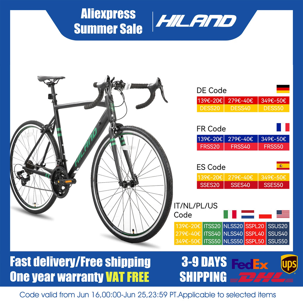 Hiland Aluminum Road Bike,Shimano 14 Speeds, 53/57cm Frame, Racing Bike for Men