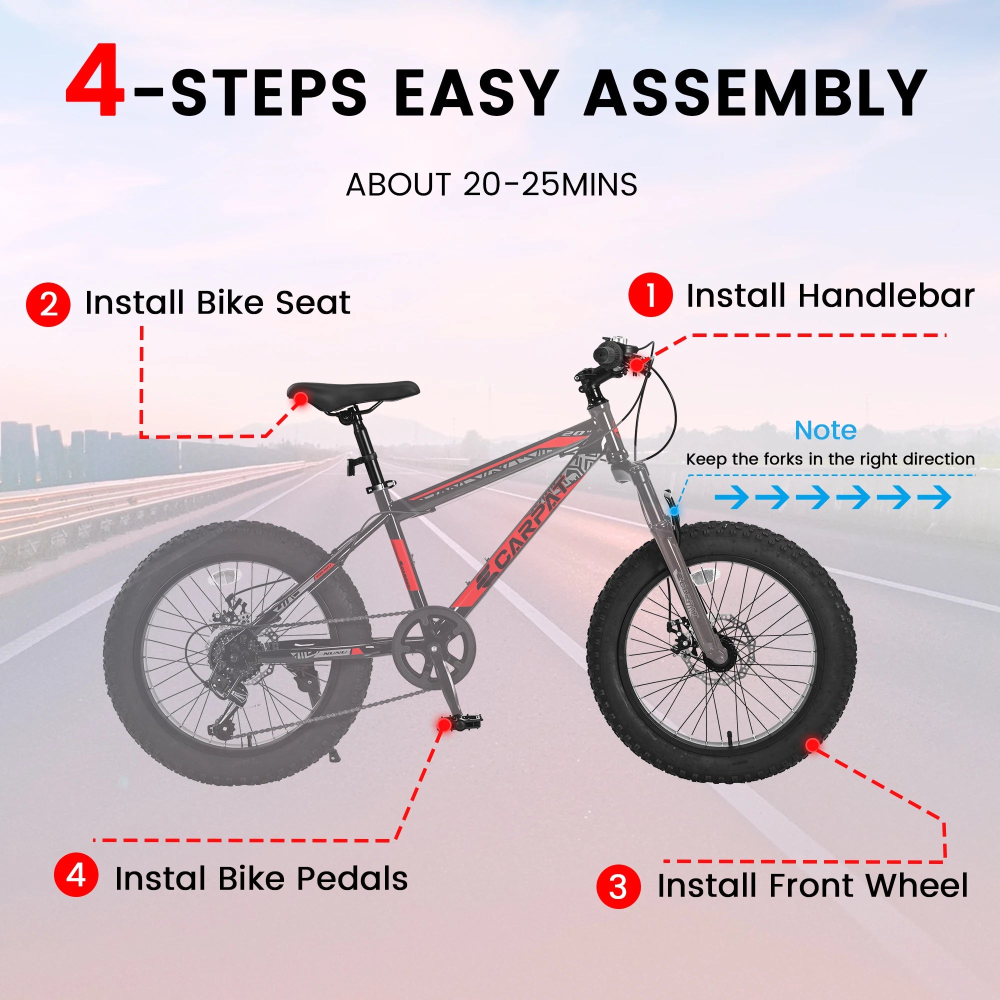 20 Inch Fat Tire Kids Mountain Bike, 4.0" Wide Non-Slip Fat Tires, 7-Speed Disc Brake, Boys Girls Outdoor Kids' Bicycles Gift