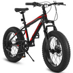 20 Inch Fat Tire Kids Mountain Bike, 4.0" Wide Non-Slip Fat Tires, 7-Speed Disc Brake, Boys Girls Outdoor Kids' Bicycles Gift
