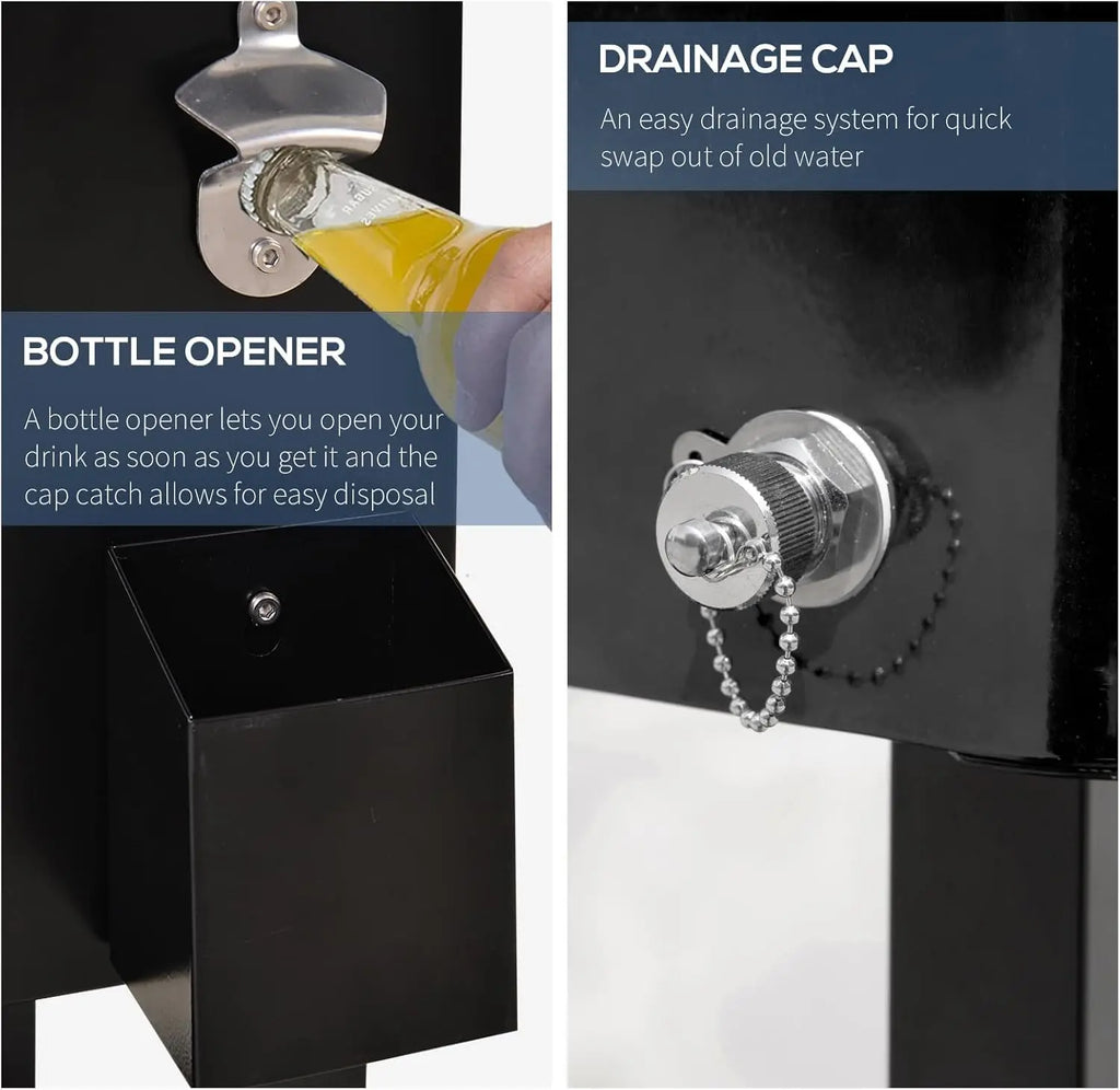 80 QT Rolling Cooling Bins Ice Chest on Wheels Outdoor Stand Up Drink Cooler Cart for Party, Black