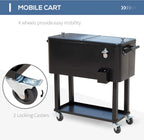 80 QT Rolling Cooling Bins Ice Chest on Wheels Outdoor Stand Up Drink Cooler Cart for Party, Black