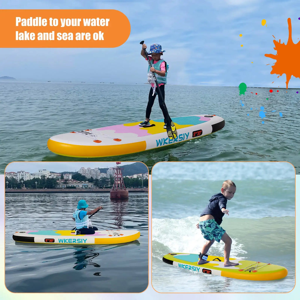 WKERSIY 8ft Green Kids SUP Ultra-Stable Youth Paddle Board, Lightweight Parent-Friendly Design surfboard stand up paddle board i