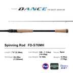 PURELURE Flight Dance Spinning Rod & Baitcaster Rod 30T+40T Carbon Fiber Fishing Rods 2 Piece Fuji Alconite/Fazlite Guides Fuji Reel Seat ML/M/MH/H Power Shore Fishing for Bass