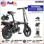 Adult and adolescent folding electric bicycles, 14 inch 500W 24MPH 48V 10Ah battery, 3-level pedal assist, 14 inch foldable mini