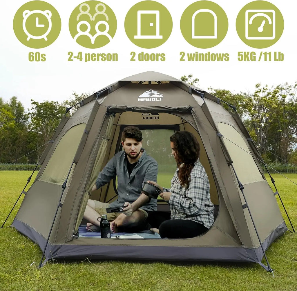 2/3/4 Person Camping Tent - Up Waterproof 2 DoTent with Easy Setup | 3-Season Hexagonal Dome Design