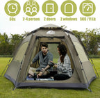 2/3/4 Person Camping Tent - Up Waterproof 2 DoTent with Easy Setup | 3-Season Hexagonal Dome Design