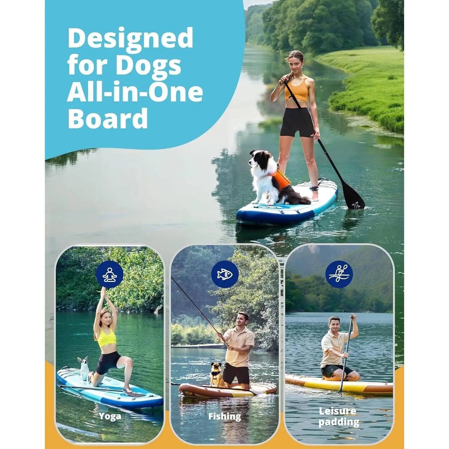 W_Inflatable Stand Up Paddle Board, 10'6" SUP Non-Slip Stable Deck Pad, Unique Center Fin, Premium Accessories