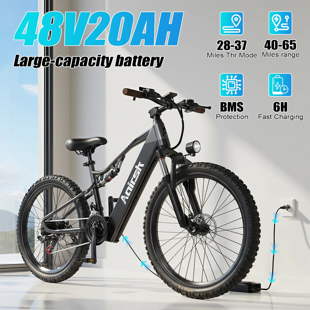 Aairsk XT90 Adult Travel Mountain Ebike 1500W Motor 48V 20Ah Battery Off-Road Electric Bicycle 26*2.6" Tire Snow Electric Bike