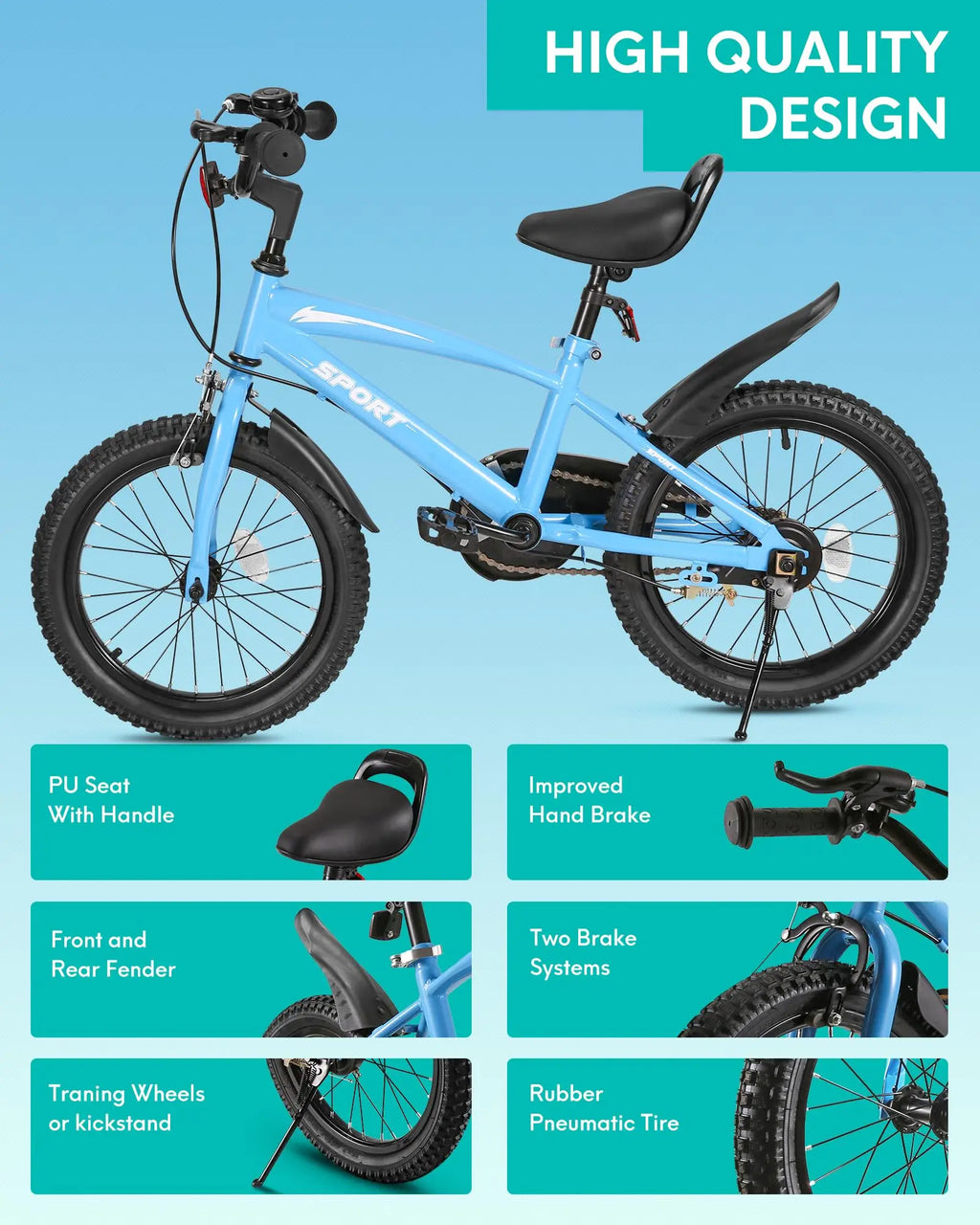 16 Inch Kids Bike with Training Wheels & Kickstand Children