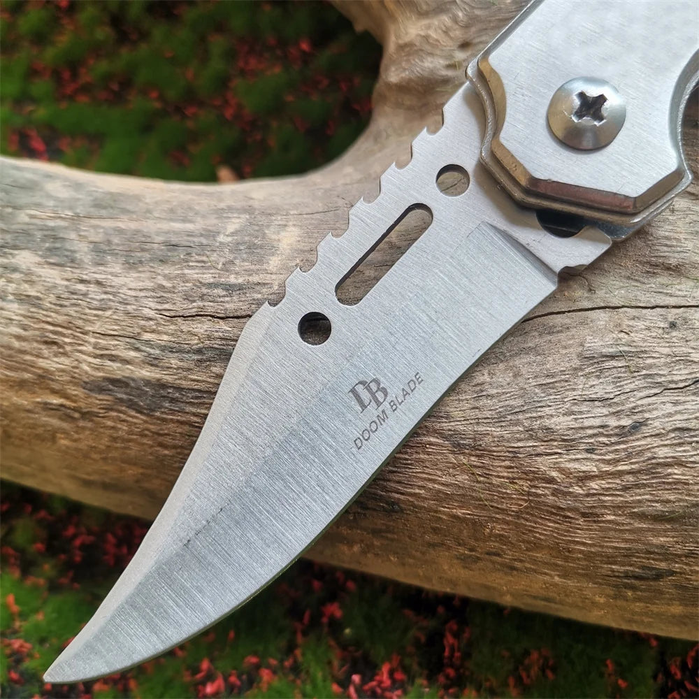 LED Light Folding Blade Knife with Wooden Handle for Hunting