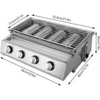 Professional 4-Burner Stainless Steel Portable Tabletop Propane/LPG Gas Grill ,Smokeless for Camping & Indoor/Outdoor BBQ