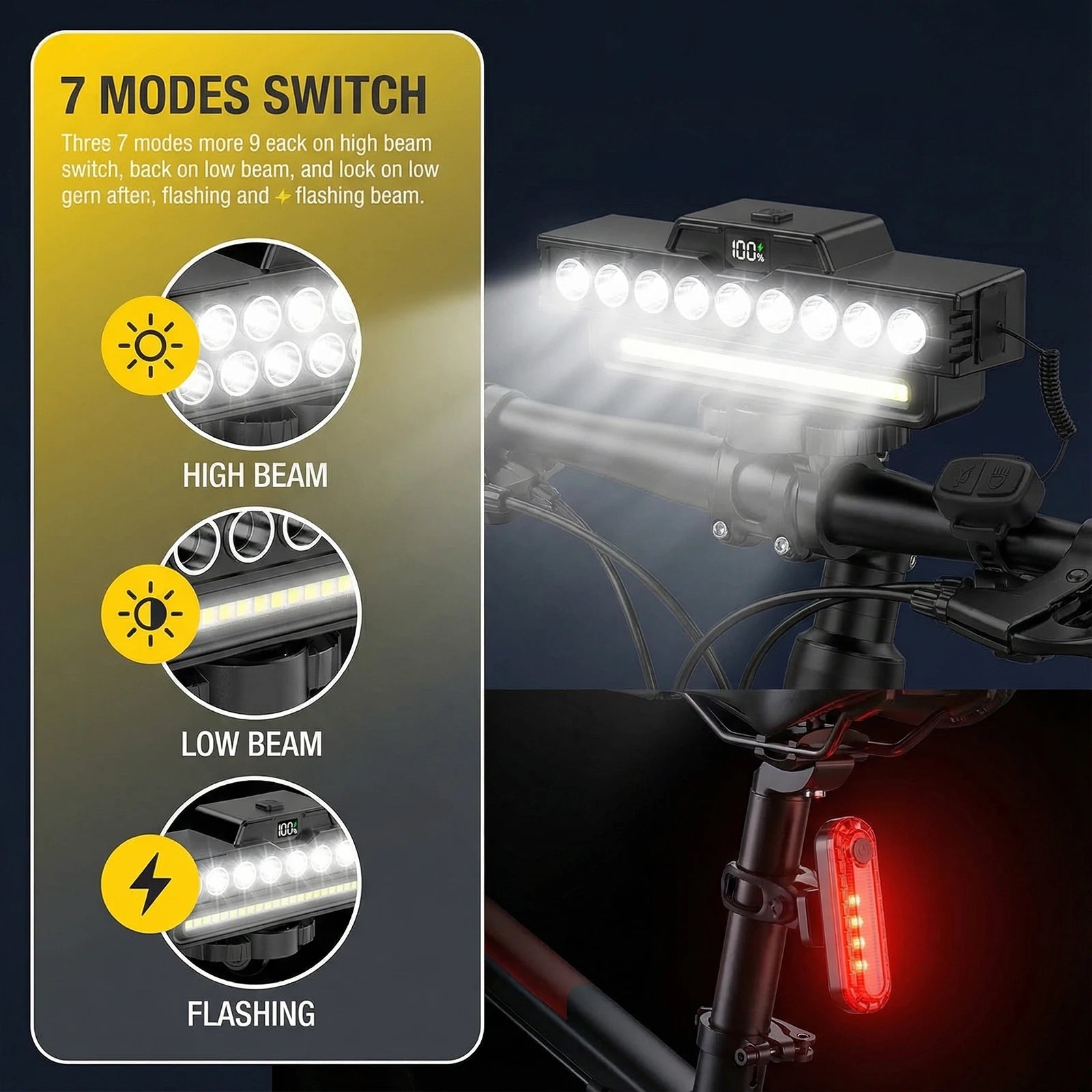 9 LED High Brightness Bike Light 7 Modes Front Warning Flashlight IPX5 Waterproof 2In1 Bicycle Lights Outdoor Cycling Equipment