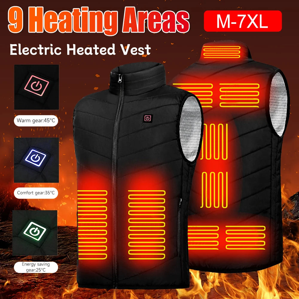 9 Areas Heated Vest Men Jacket Heated Winter Womens Electric Usb Heater mountain Jacket Man Thermal Vest Body Warmer Coat M-7XL