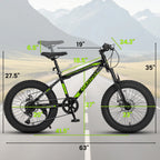 20 Inch Fat Tire Kids Mountain Bike, 4.0" Wide Non-Slip Fat Tires, 7-Speed Disc Brake, Boys Girls Outdoor Kids' Bicycles Gift