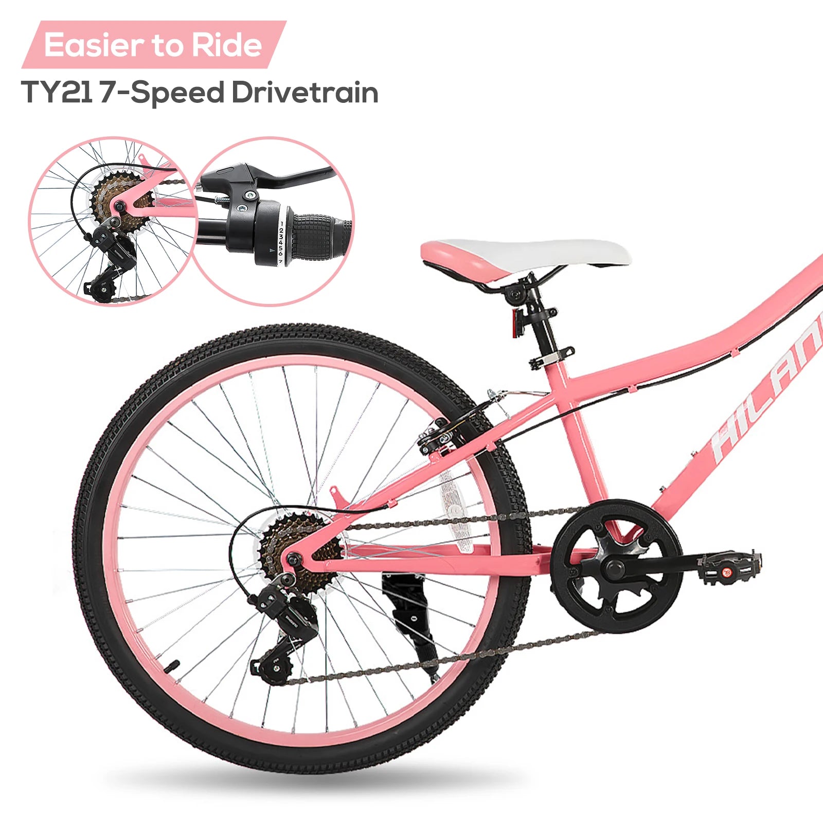 Hiland  24 Inch Mountain Bike for Kids Age 7,Front Suspension Fork Kids' Bicycles for Boys Girls Multiple Colors