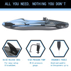 Inflatable Kayak Fishing Boat 1 Person Adult Blue Canoe, with Paddles, Bag, Seats, High-Output Pump, Fin, for Lakes & Rivers