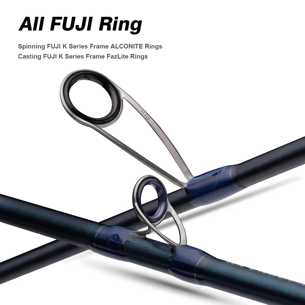 PURELURE Flight Dance Spinning Rod & Baitcaster Rod 30T+40T Carbon Fiber Fishing Rods 2 Piece Fuji Alconite/Fazlite Guides Fuji Reel Seat ML/M/MH/H Power Shore Fishing for Bass